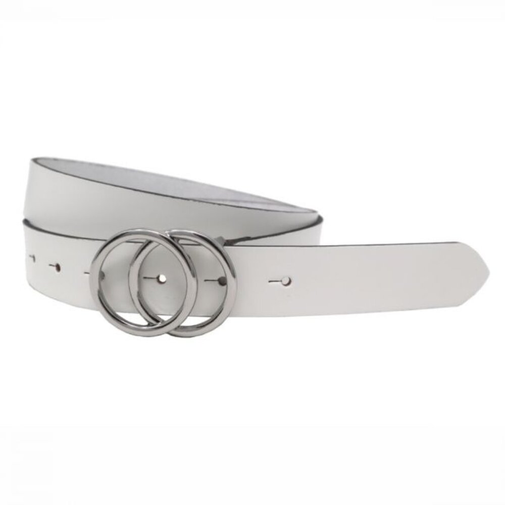 White Double-Ring Women's Leather Belt